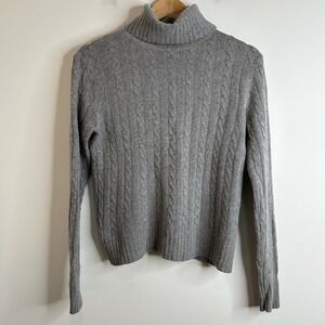 Charter Club Women' Gray Cable Knit Turtleneck Sweater Sz M Wool Angora Cashmere